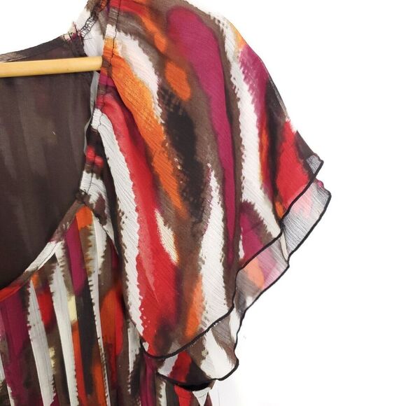 Zac Rachel Top Womens 1X Blouse Flutter Sleeves Colorful Pleated Front New - Picture 3 of 11